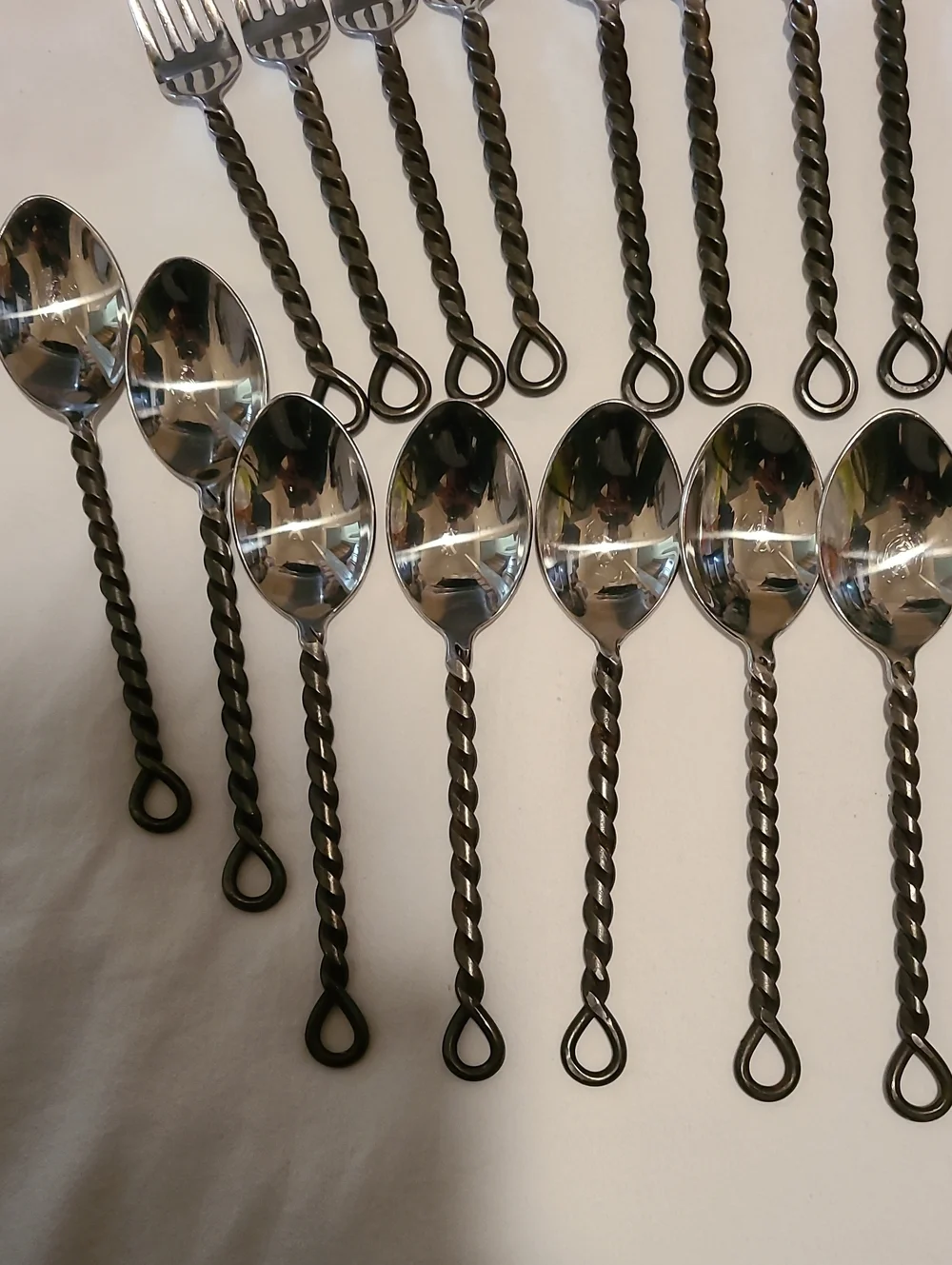 Silver Black Braid Rope Twisted Thailand Pottery Barn, 28 Pieces Flatware